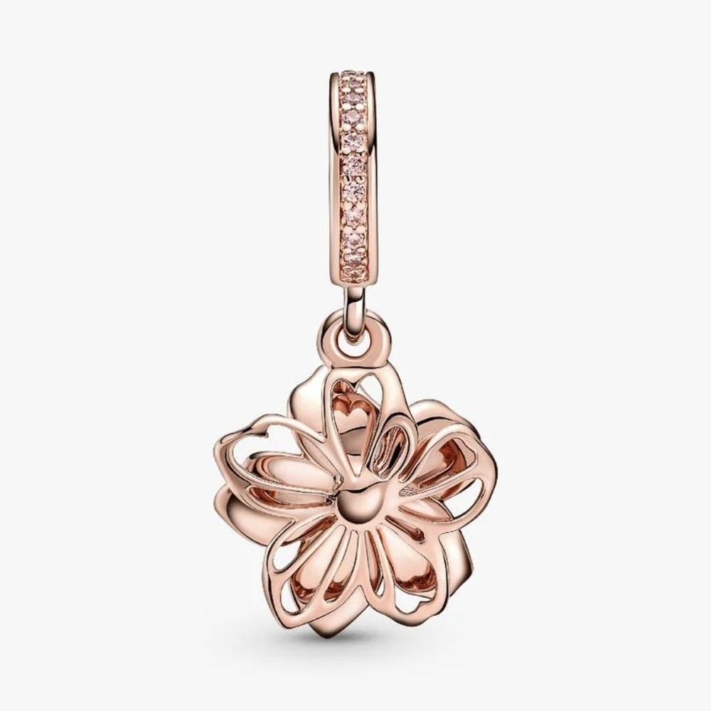 Pandora Cherry Blossom Dangle Charm 780667C0114k rose gold plating New - Picture 2 of 5